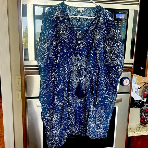 Garnet Hill Other - GARNET HILL kaftan/coverup, navy & white w/ tie front.Organic cotton.Size large